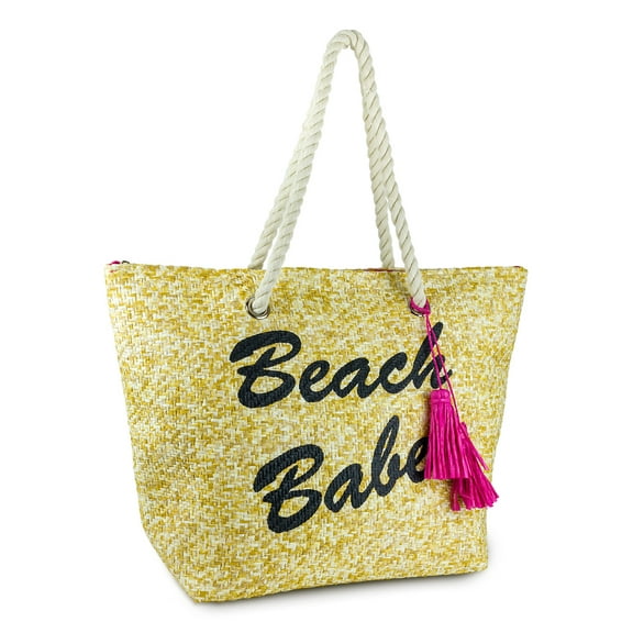 Magid Women's Beach Babe Straw Tote Bag with Tassels and Rope Handle