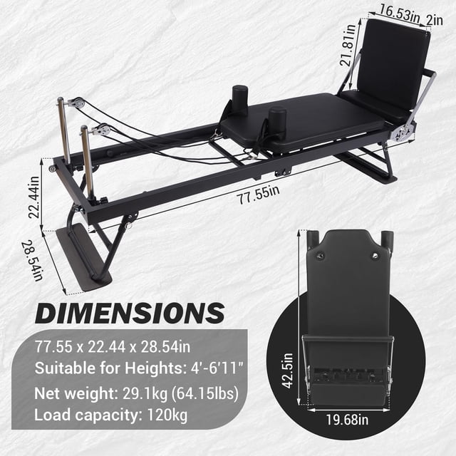 GloryStar Foldable Pilates Reformer Machine for Home Gym,Professional Reformer Pilates with Jump Board, 2 Sets Color Resistance Cords,at Home Pilates for Full Body Workouts & Strength Training