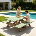thumbnail image 5 of BUDAO00 Picnic Table Cover with Bench Covers, Washable Tablecloth for 6 Foot Rectangle Tables – 72"x30" Waterproof Elastic Fitted Checkered Camping Tablecloth for Outdoor Use (Green), 5 of 6
