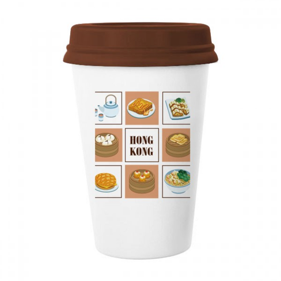 Hong Kong Local Food China Mug Coffee Drinking Glass Pottery Cerac Cup Lid