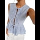 thumbnail image 1 of Blusas Sin Mangas con Cuello Redondo, Volantes y Estampado de Rayas para Mujer Azul XL, 1 of 9