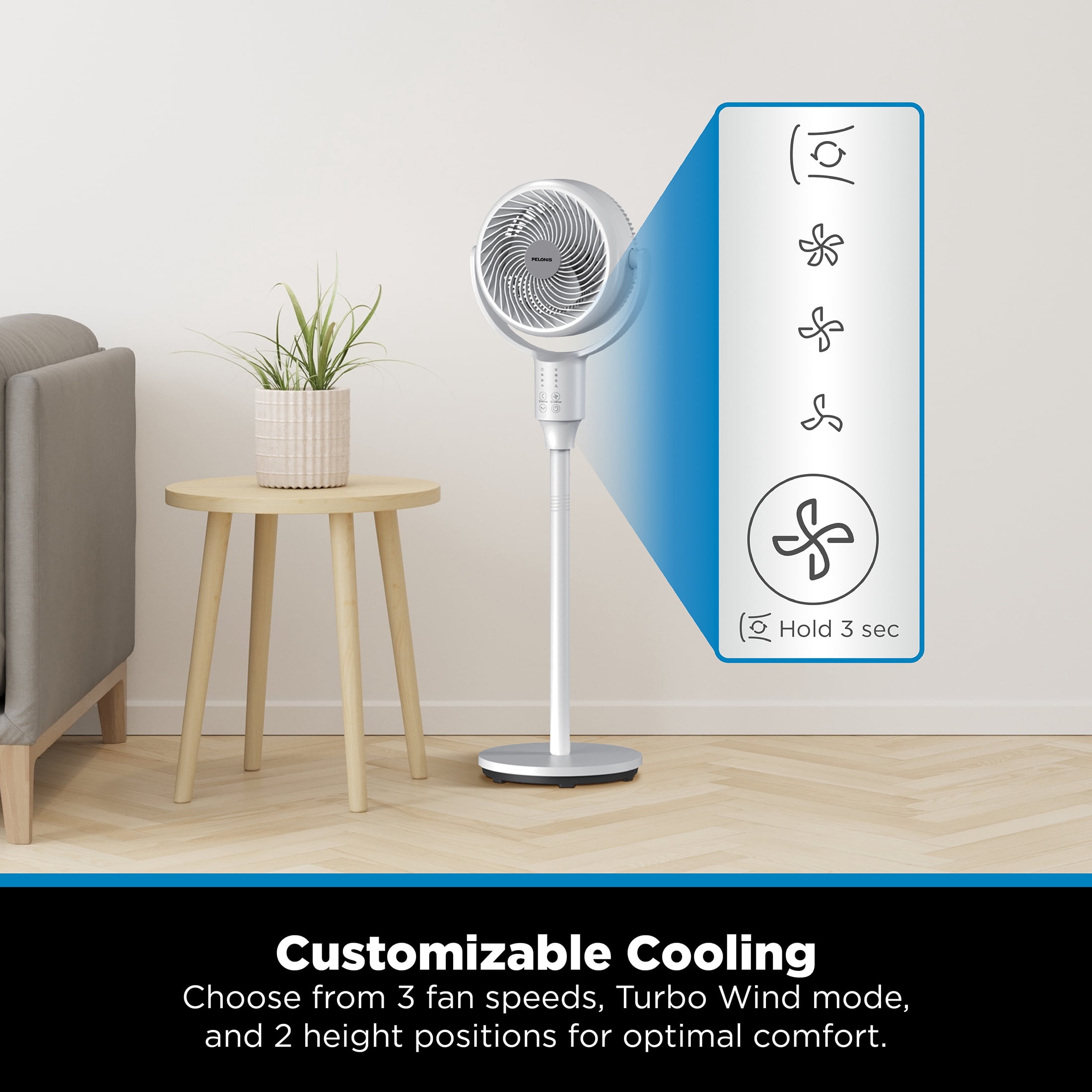 PELONIS Oscillating Pedestal Fan with Remote Standing Fan for Bedroom 3 Speeds 23 dB Ultra Quiet 80 ft Airflow