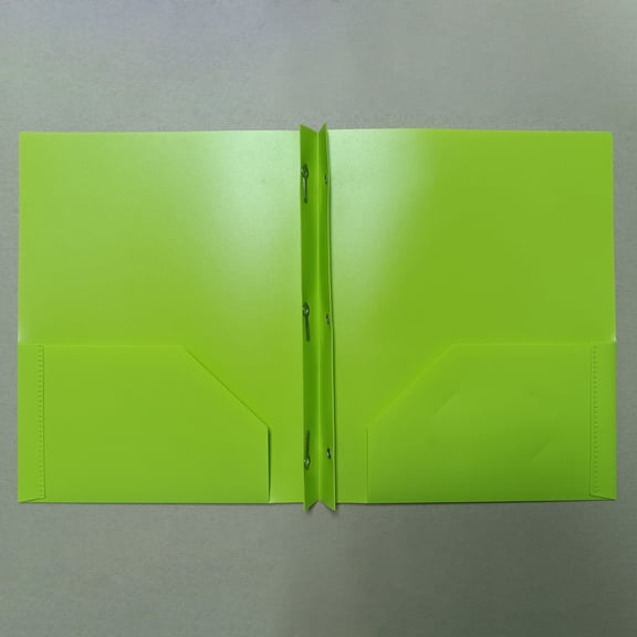 YAZHPA Plastic Folders with Pockets and Prongs Green - Two Pocket Folder with Brads - 3 Prong Folders with Pockets for Letter Size Sheets, 1 Pc