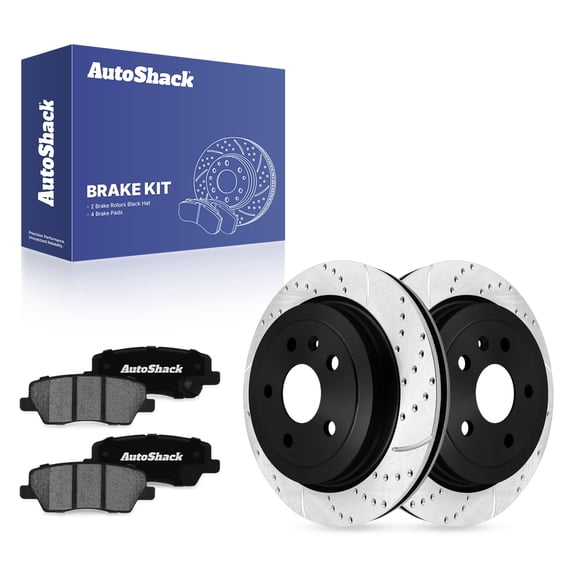 AutoShack Rear Vented Drilled & Slotted E-Coated Brake Rotors   Ceramic Pads 6-PC Brake Kit Replacement for 2014 Cadillac CTS ShadowGuard 12.4" (315 mm)