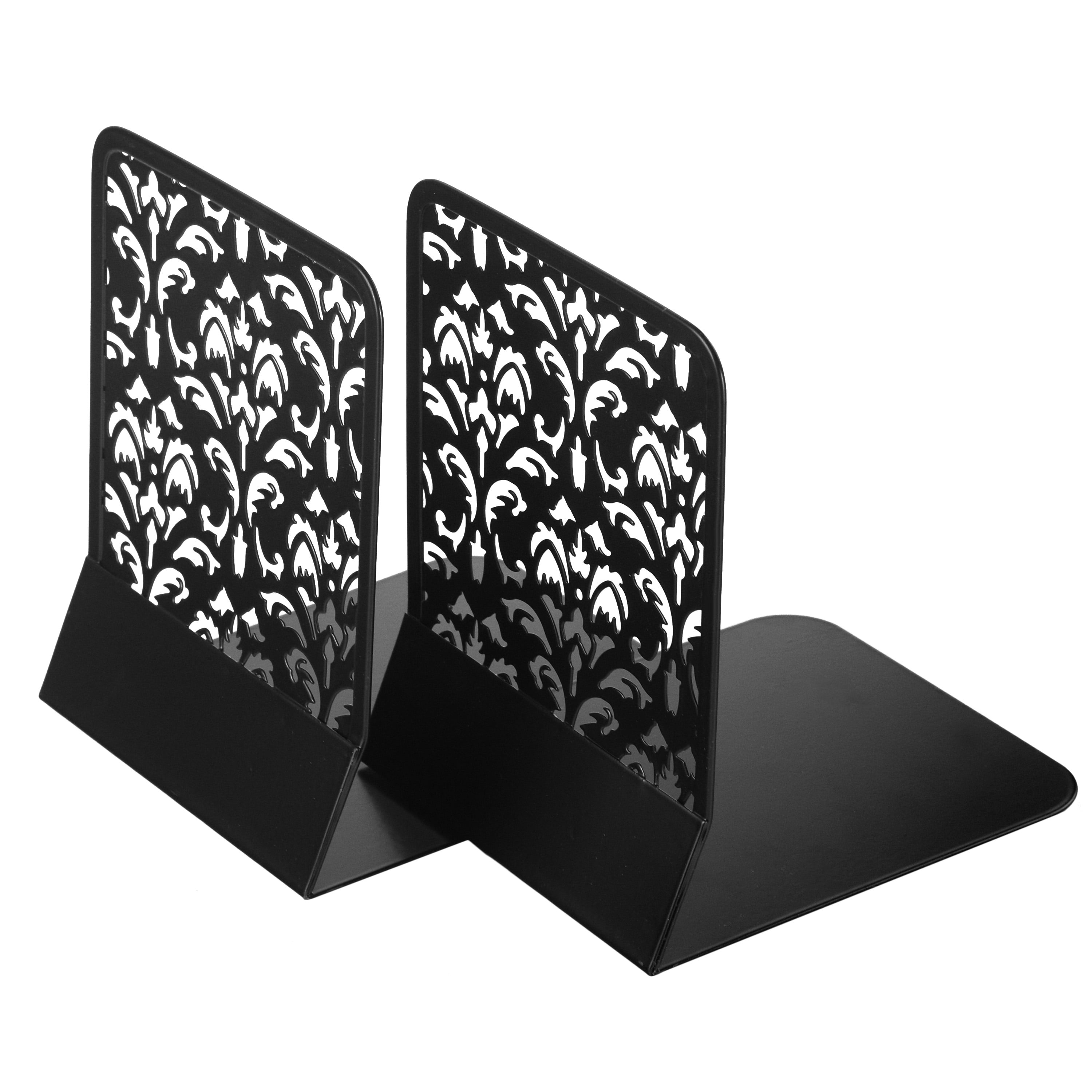 Lightweight & Durable Book Holders Lafbo Luxurious Metal Black Bookends 2 Sets of 2 Book Supports 4 Floral Pattern Engraved Book Stands Measures 6.7 x 5.2 x 6.3 inches Non-Slip Book Ends 