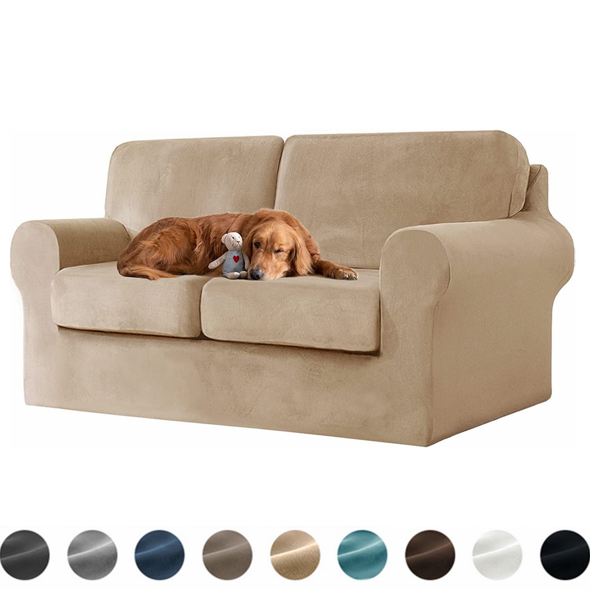 Stretch Velvet Sofa Cover Tshaped, Couch Slipcover with Elastic Adjustment Band, Slipcovers for