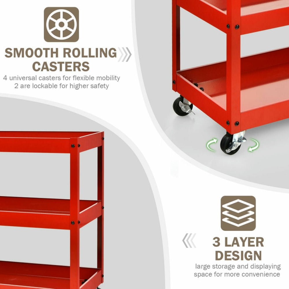 Finihen Rolling Cart, Kitchen Island Cart, 3-Tier Utility Cart Metal Storage Service Trolley, for Kitchen, Dining Room, Red Finihen Rolling Cart, Kitchen Island Cart, 3-Tier Utility Cart Metal Storage Service Trolley, for Kitchen, Dining Room, Red
