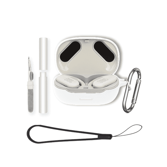 Soft Silicone Protective Case for JBL Endurance Peak 3 Earbuds,Shockproof & Anti-Scratch Cover with Keychain,Lanyard & Cleaning Kit,Anti-Lost & Dustproof Protector for Peak 3 Headphones cover-White