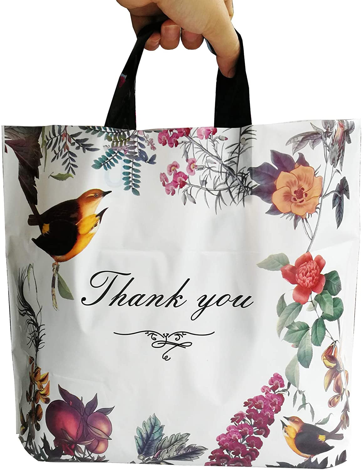 50 Pcs Thank You Plastic Merchandise Shopping Bags,Boutique Bags,Retail Bags,15 