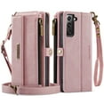 thumbnail image 2 of CaseMe Wallet Case For Samsung Galaxy S21 FE 5G, RFID Blocking PU Leather Case Women Men Kickstand flip Cover Wrist Strap Zipper Credit Card Holder Slot,Pink,For Galaxy S21 FE(5G), 2 of 5