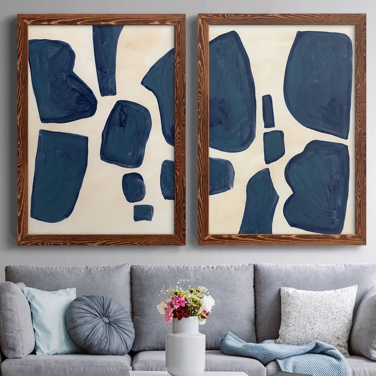 Blue Pieces I - Premium Framed Canvas 2 Piece Set - Ready to Hang