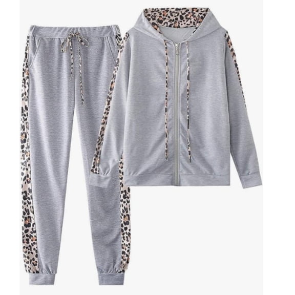 Women Tracksuit Sets Leopard Print Outfits Hoodie Sweatshirt and Jogging Pants Sweatsuits