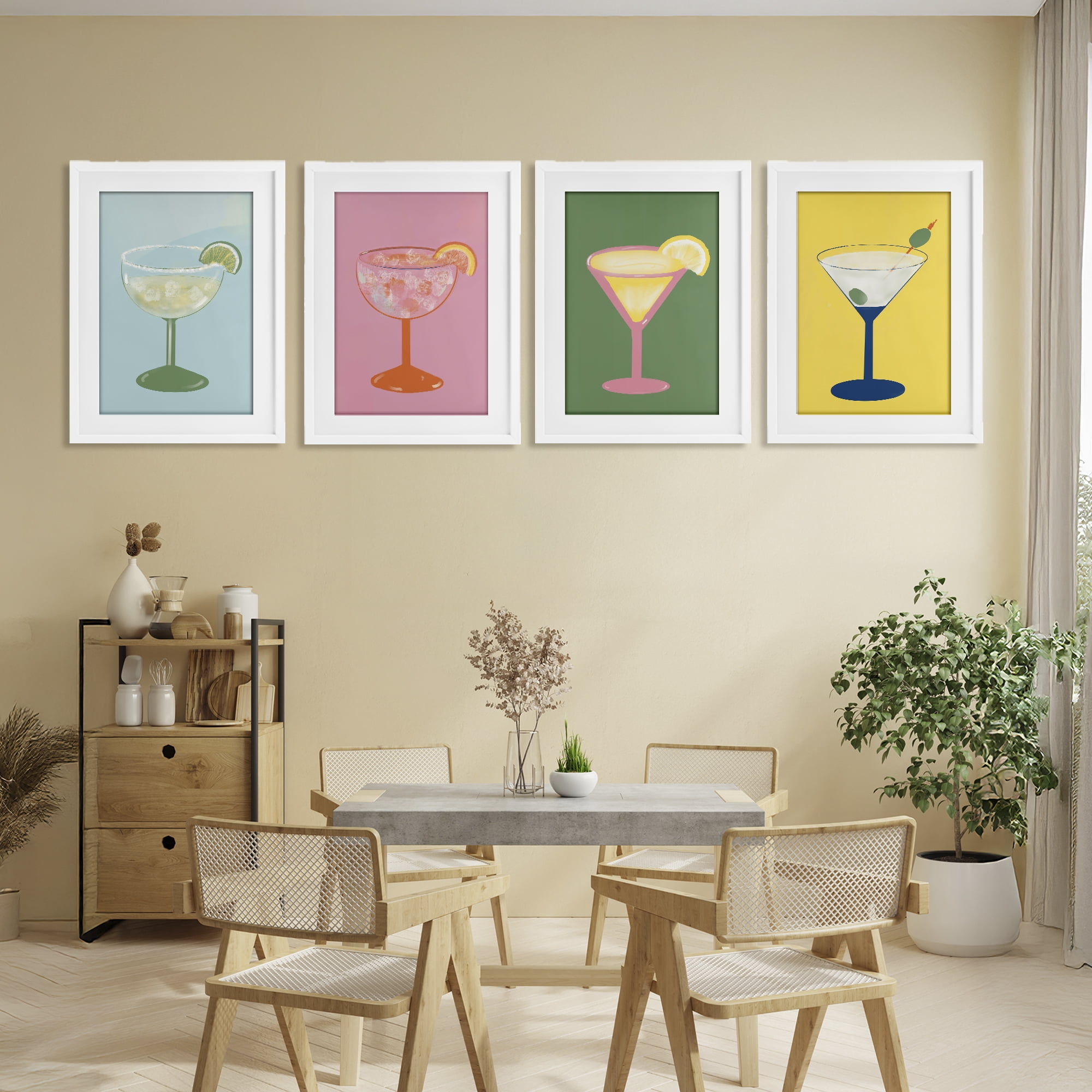 Stupell Industries Stylish & Fun Cocktails 4 Piece White Framed Print Under Glass Set, design by Robin Maria
