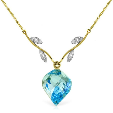 ALARRI 13.92 Carat 14K Solid Gold Carribean Sea Blue Topaz Diamond Necklace with 20 Inch Chain Length.