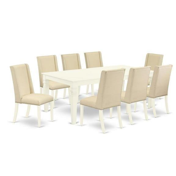 East West Furniture Logan 9-piece Wood Kitchen Set in Linen White