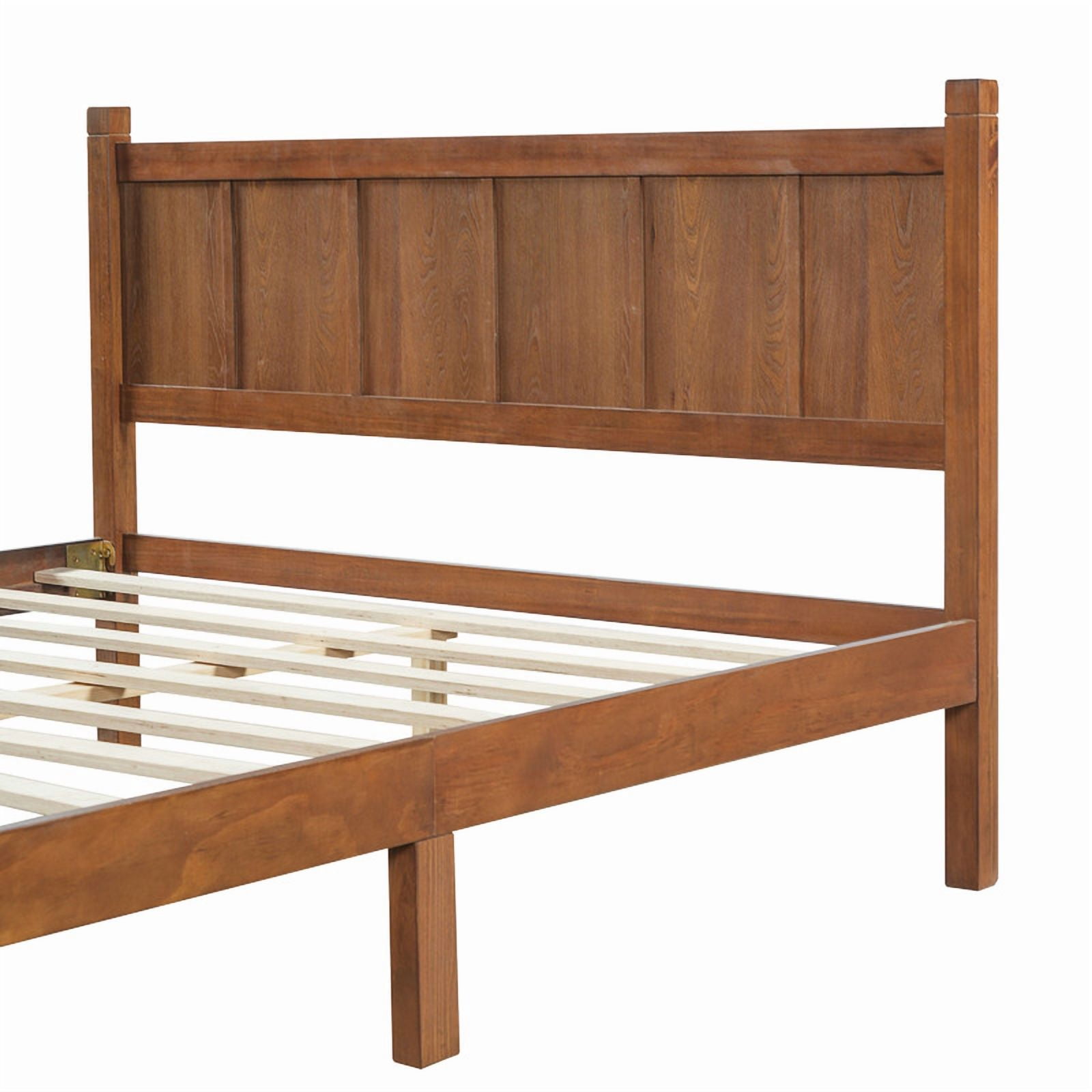 Queen Size Farmhouse Platform Bed with Flat Panel Designed Headboard & Footboard, Minimalist Wood Bed Frame with Under-Bed Storage