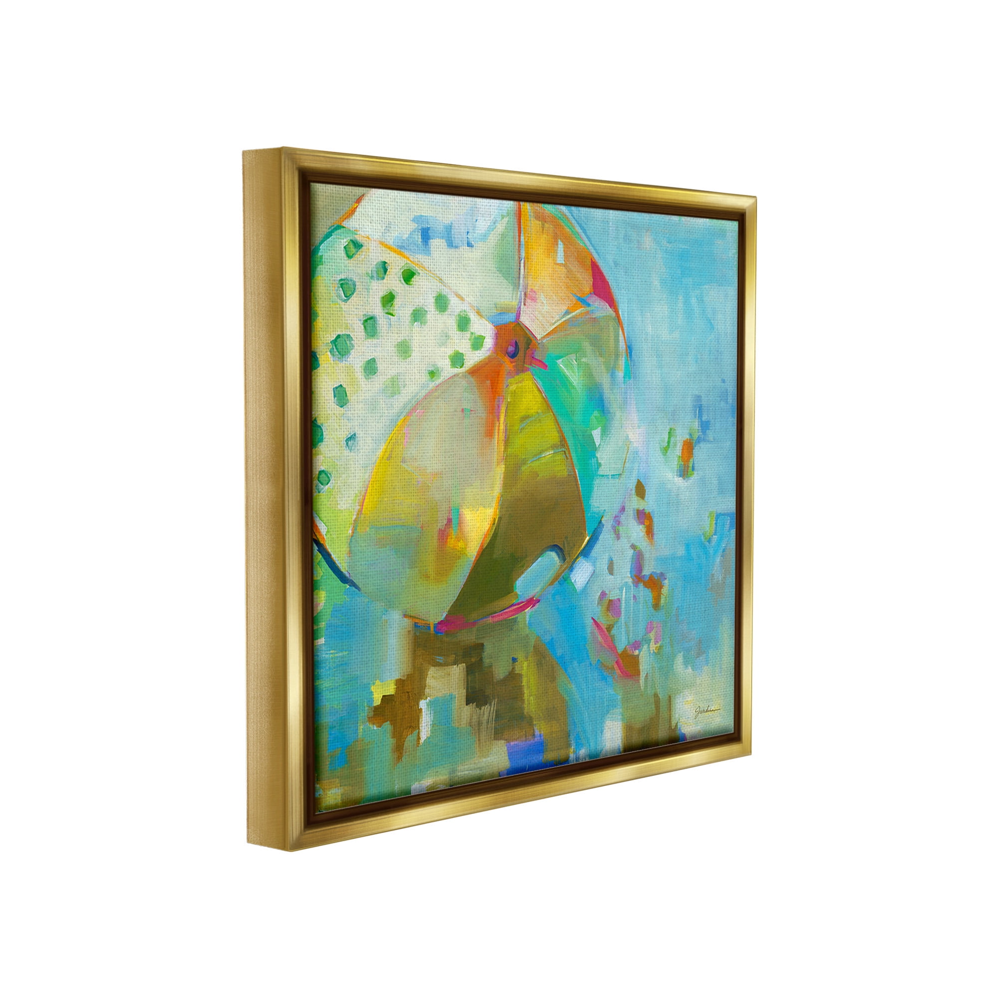 Stupell Industries Abstract Beach Ball Abstract Painting Gold Floater Framed Canvas Art Print Wall Art, 18 x 18