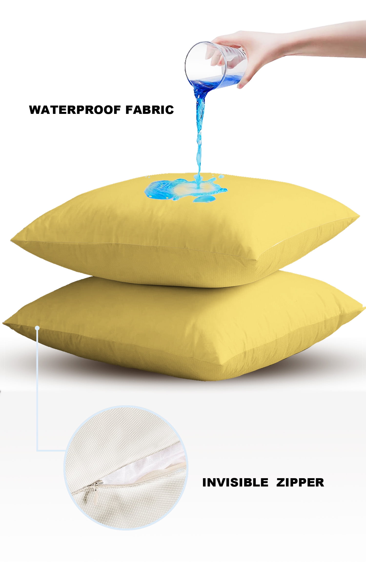 Pack of 2 Outdoor Pillow Covers, Solid Color Yellow Waterproof Square Throw Pillowcase Cushion Decorative Pillow Covers for Couch Patio Tent, 24x24 in