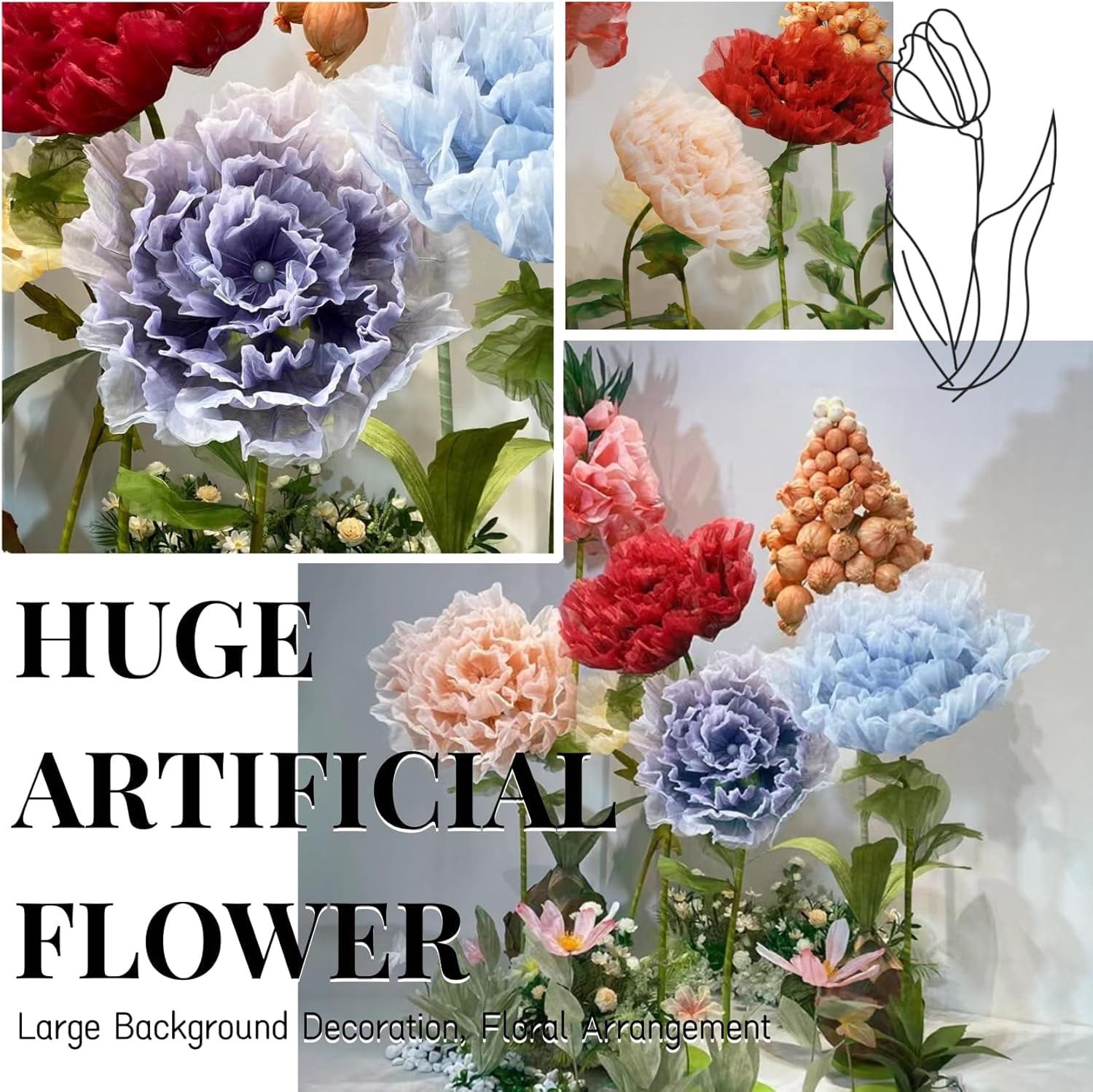 Louis Garden 6.56’ High 90cm Electric Silk Artificial Flower Backdrop Flowers for Decoration, Purple
