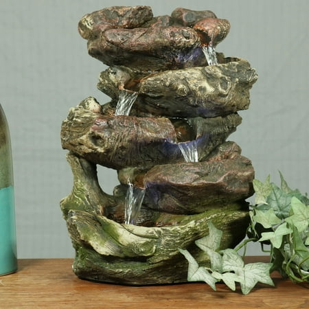 - Sunnydaze 5-Step Rock Falls Tabletop Fountain with LED Lights, 14 Inch