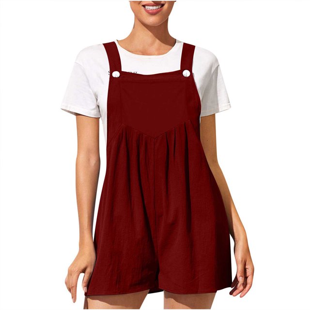 Penkiiy Combinaisons pour Femmes Combinaison Pyjama Solide Décontracté à Bretelles Jambes Larges Short Vin TP Combinaisons