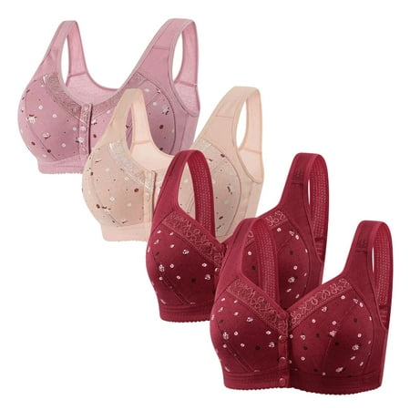 Tao Tao 4 Pack Daisy Bras For Women Front Button Snaps Closure Wireless Cotton Bra For Seniors Sports Bra Push Up Bra Wire Free Bras Breathable Bras Hot Pink M