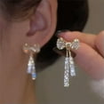 thumbnail image 5 of GKNET Korean Zircon Crystal Pearl Bowknot Tassel Earrings Drop Dangle Women Jewelry-3.Pearl, 5 of 8