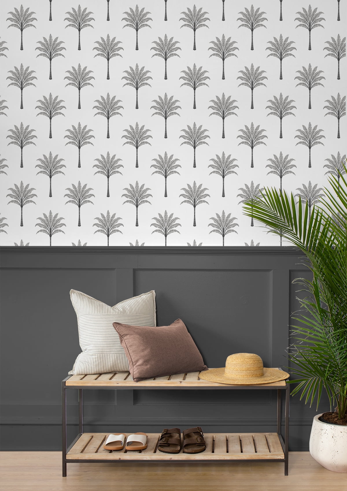 Harry & Grace Harbor Grey Montgomery Palm Peel and Stick Wallpaper