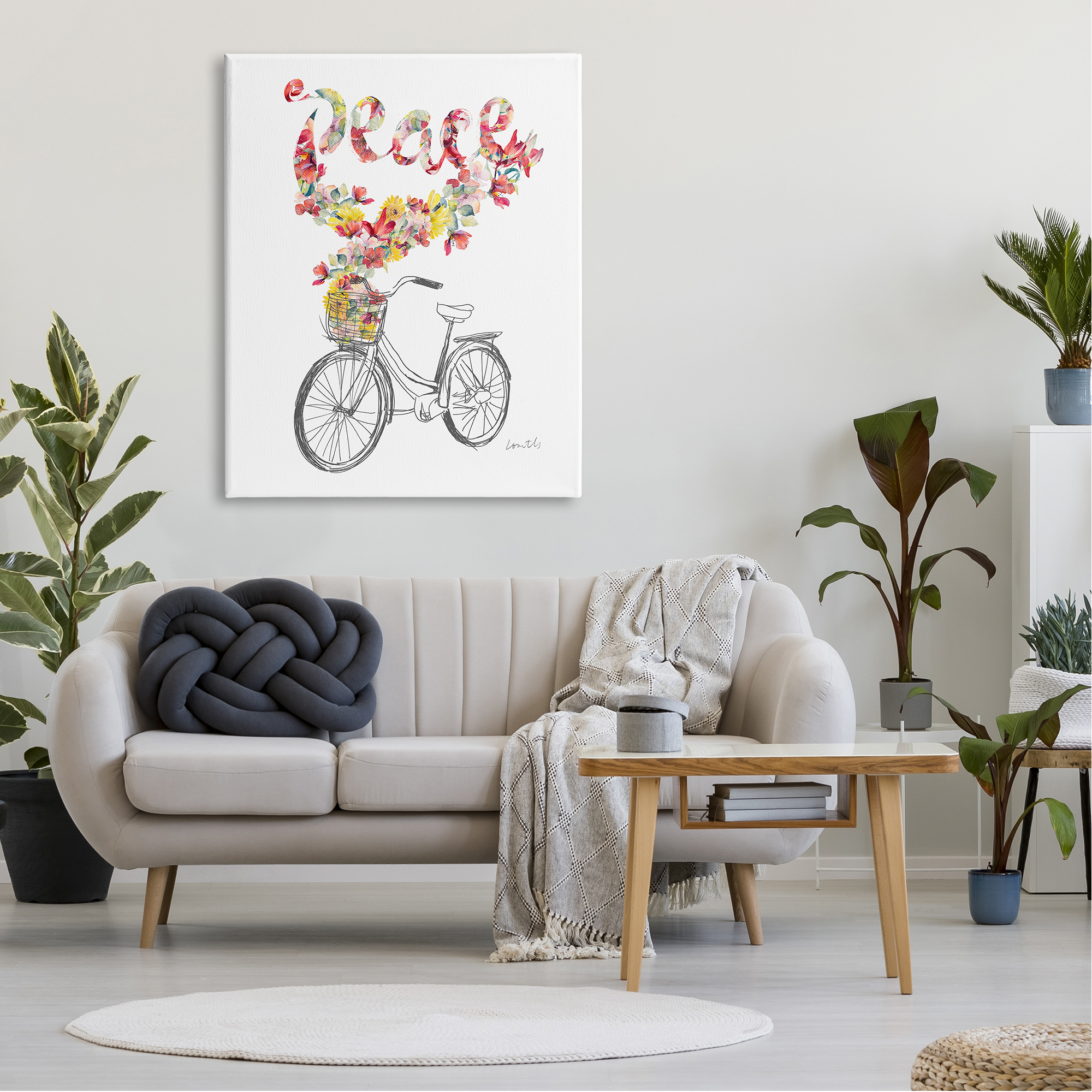 Stupell Industries Peace Phrase Quaint Floral Bouquet Bicycle Basket Canvas Wall Art, 36 x 48, Design by Lanie Loreth