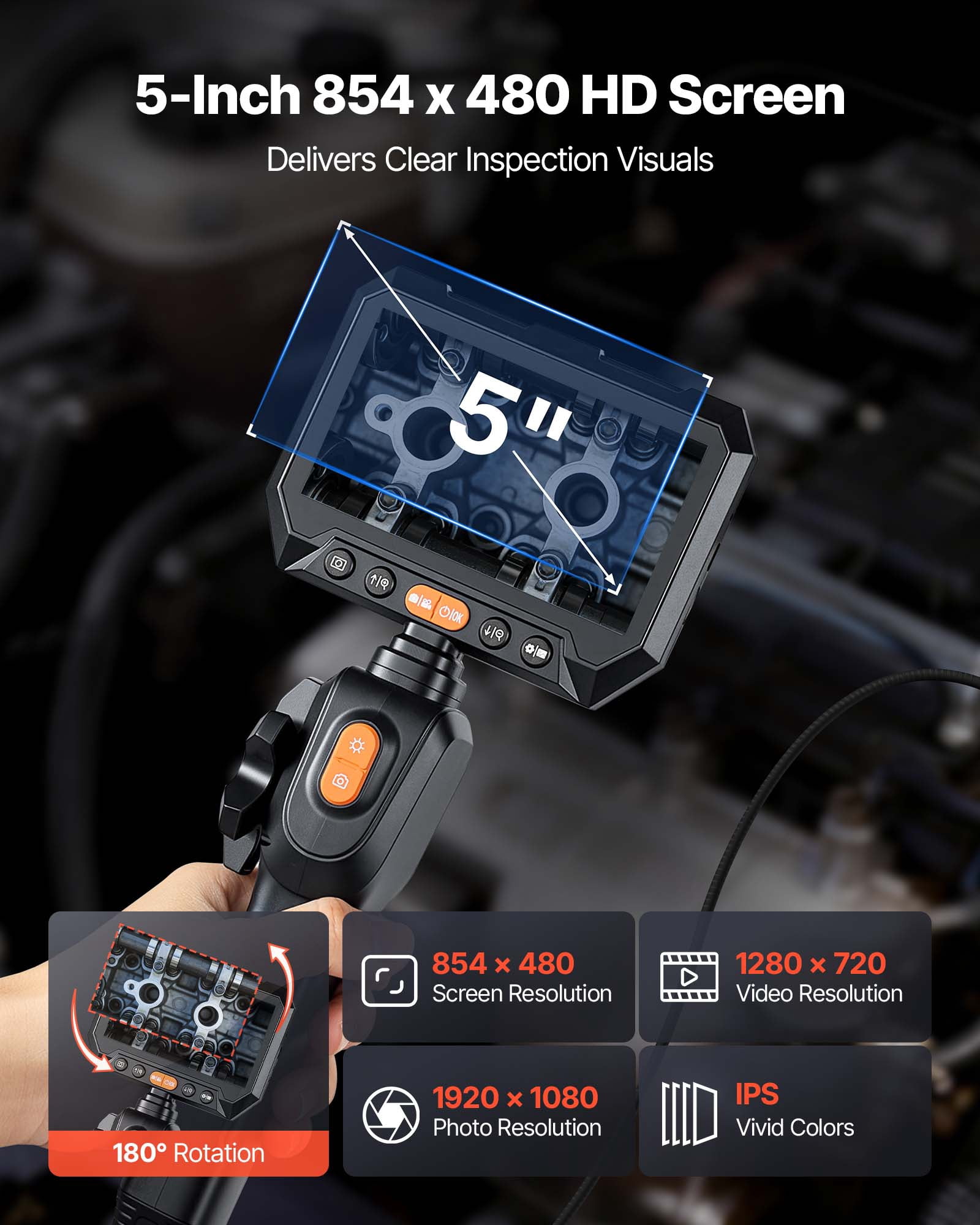 VEVOR 2-Way Articulating Endoscope with Light, 1080P HD Industrial Borescope Inspection Camera with 0.15-inch Ultra Slim Articulated Probe, Flexible Snake Scope Cam