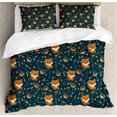 thumbnail image 1 of Pine Cone Duvet Cover Set King Size, Cute Baby Fox with Basket of Raspberry Leaf Herbs Forest Animal Childish Cartoon, Decorative 3 Piece Bedding Set with 2 Pillow Shams, Multicolor, by Ambesonne, 1 of 3