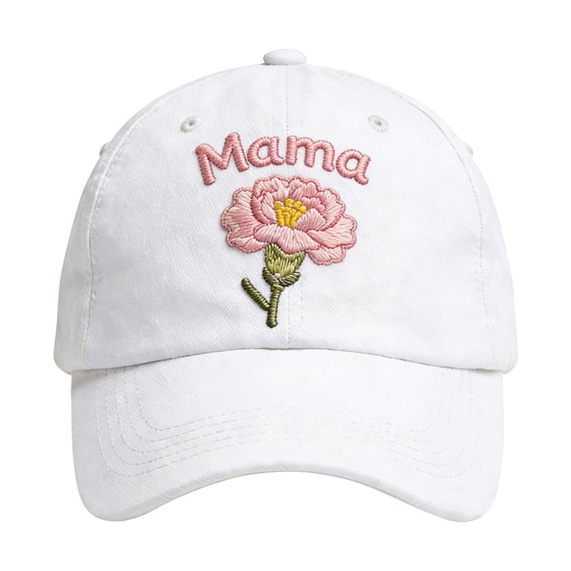 Decorar Gorra ajustable para mujer con bordado de mamá y clavel, estilo camionero (blanca, 1 pieza) Rkxzt