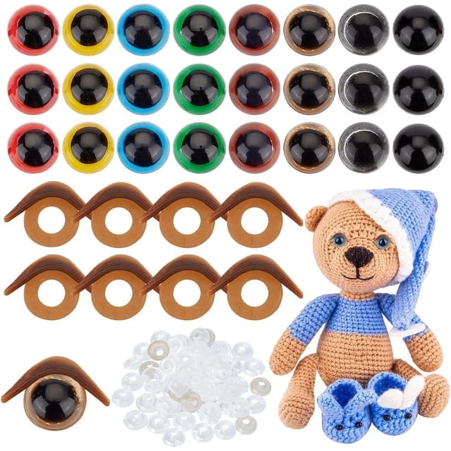 80 juegos de ojos de seguridad de 10 mm, ojos artesanales con hebillas para párpados, 8 colores, ojos de peluche, ojos de ganchillo con arandelas, ojos de fieltro
