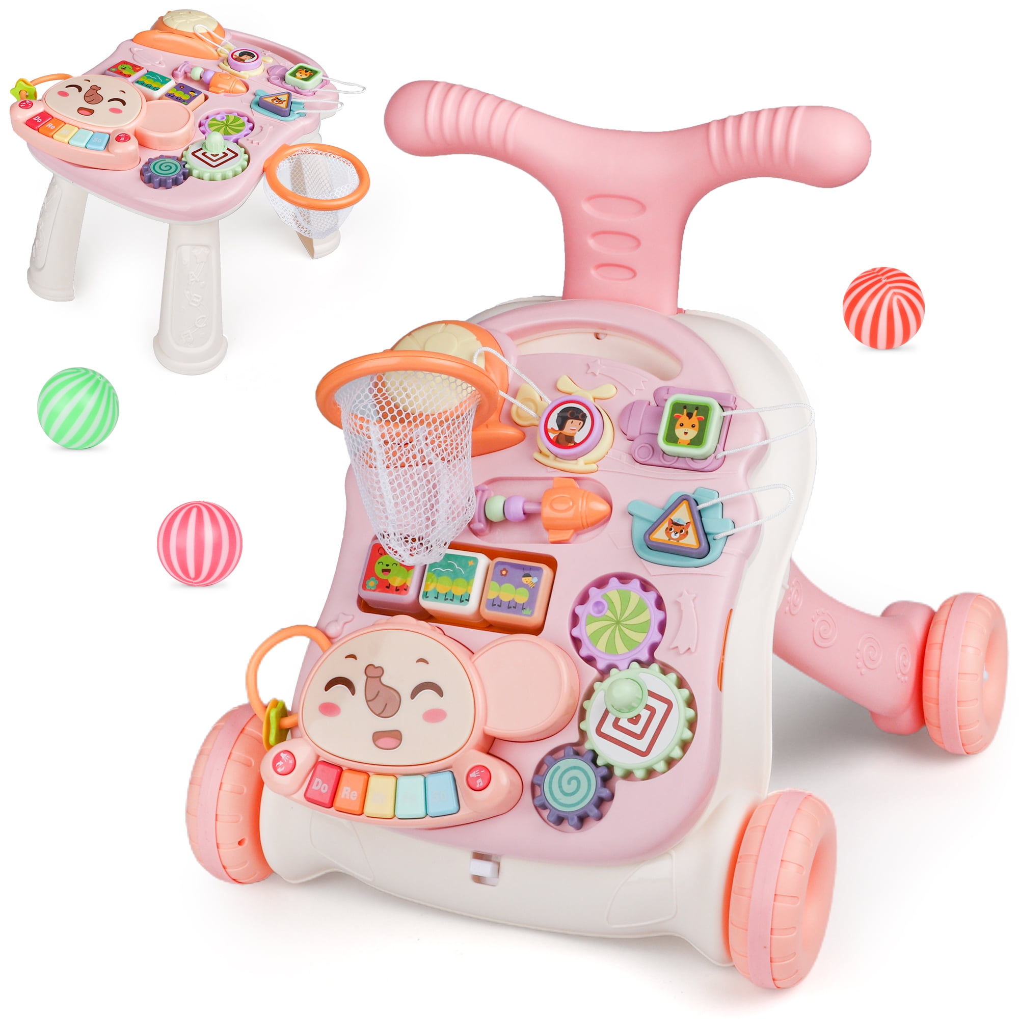 Carsky 3-in-1 Baby Walker and Learning Table Center, Perfect Learning Toys Christmas Baby Toy Gift for Infants 6-12 Months, 17.3 Inch Perfect for Early Development & Playtime for Girls Boys-Pink