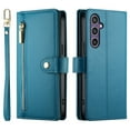 thumbnail image 2 of For Samsung Galaxy S24 5G 6.2-inch Wallet Case for Women Men Multi-Card Slots Zipper Pocket Lanyard Strap Wristlet Leather Phone Case,Blue, 2 of 7