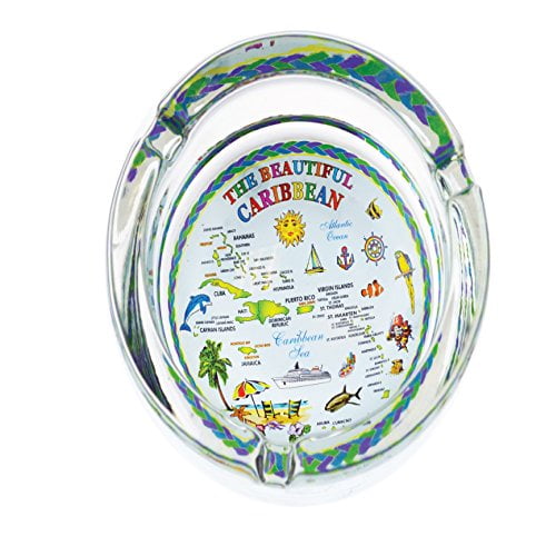 Ashtray Glass Caribbean Souvenir Gift Ash Trays for Cigarette, Cigar, Ashes Holder, Caribbean Islands Map Gifts for Men & Women, Smoker Gifts (Caribbean)