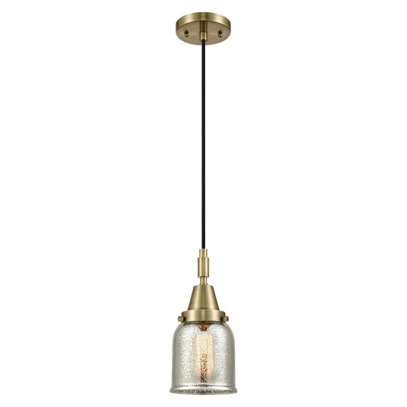 447-1P-AB-G58 Innovations Lighting Bell - 1 Light Cord Hung Mini Pendant-11.13 Inch Tall and 5 Inch Wide-Antique Brass Finish-Silver Plated Mercury