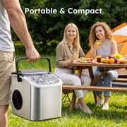 Simzlife Portable Countertop Ice Maker, 26 Lbs/24H, 9 Bullet-Shaped Ice Cubes in 6 Minutes, Self-Cleaning Ice Machine, Stainless Steel