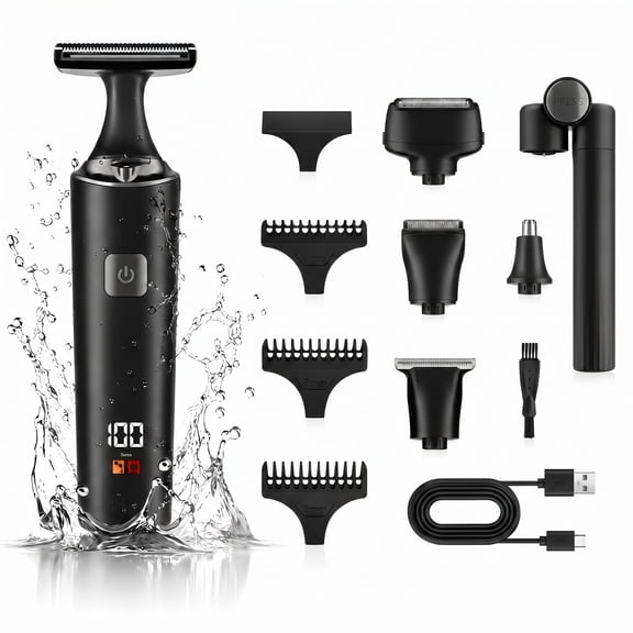 Upgraded Beard Trimmer for Men, All in One Electric Shaver Hair Clipper with Adjustable Long Handle - Multifunctional Body Grooming Kit for Back Face Body Nose