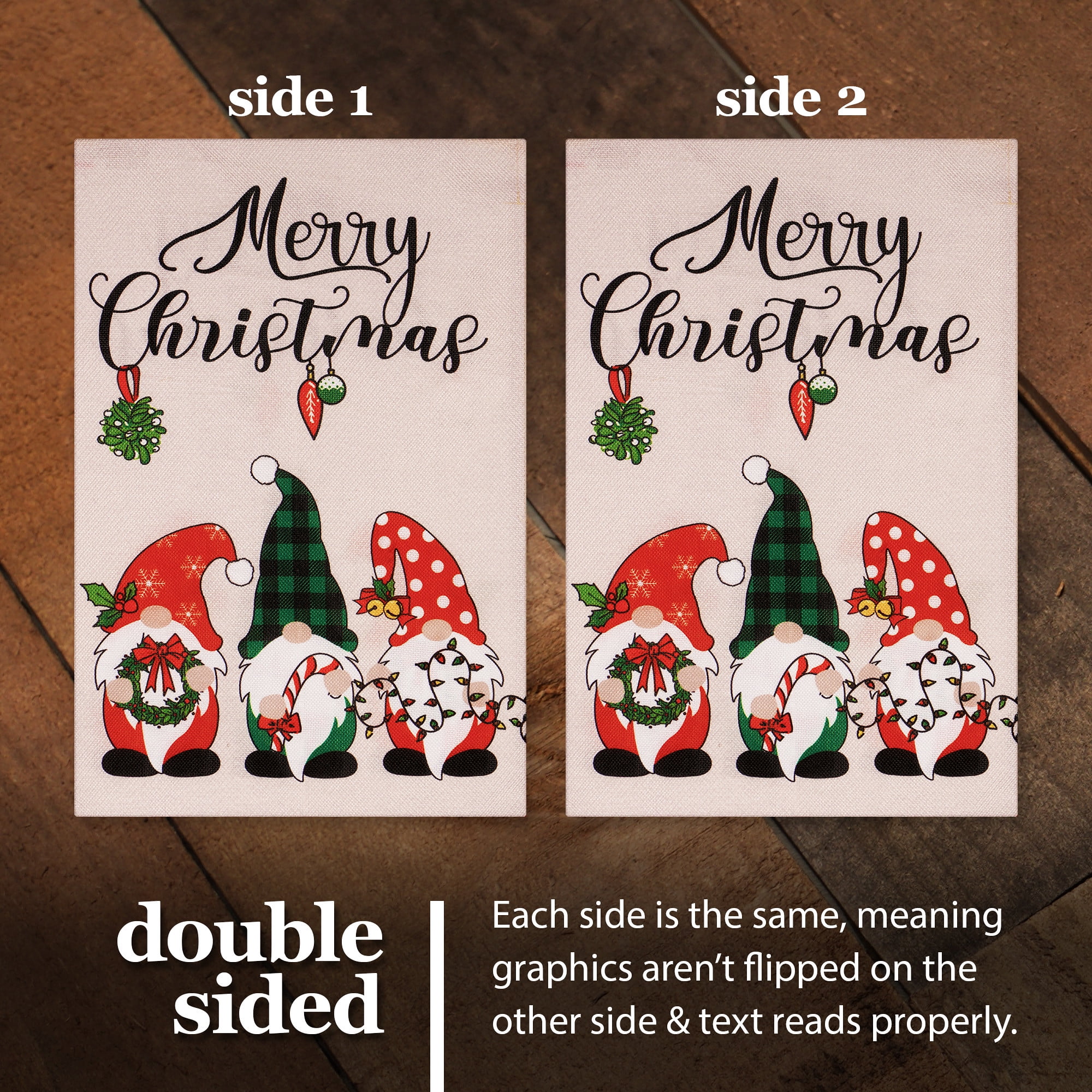 G128 2sets: 36"x16" Garden Yard Flag Stand Black & 12"x18" Double-Sided Christmas Garden Flag Gnomes