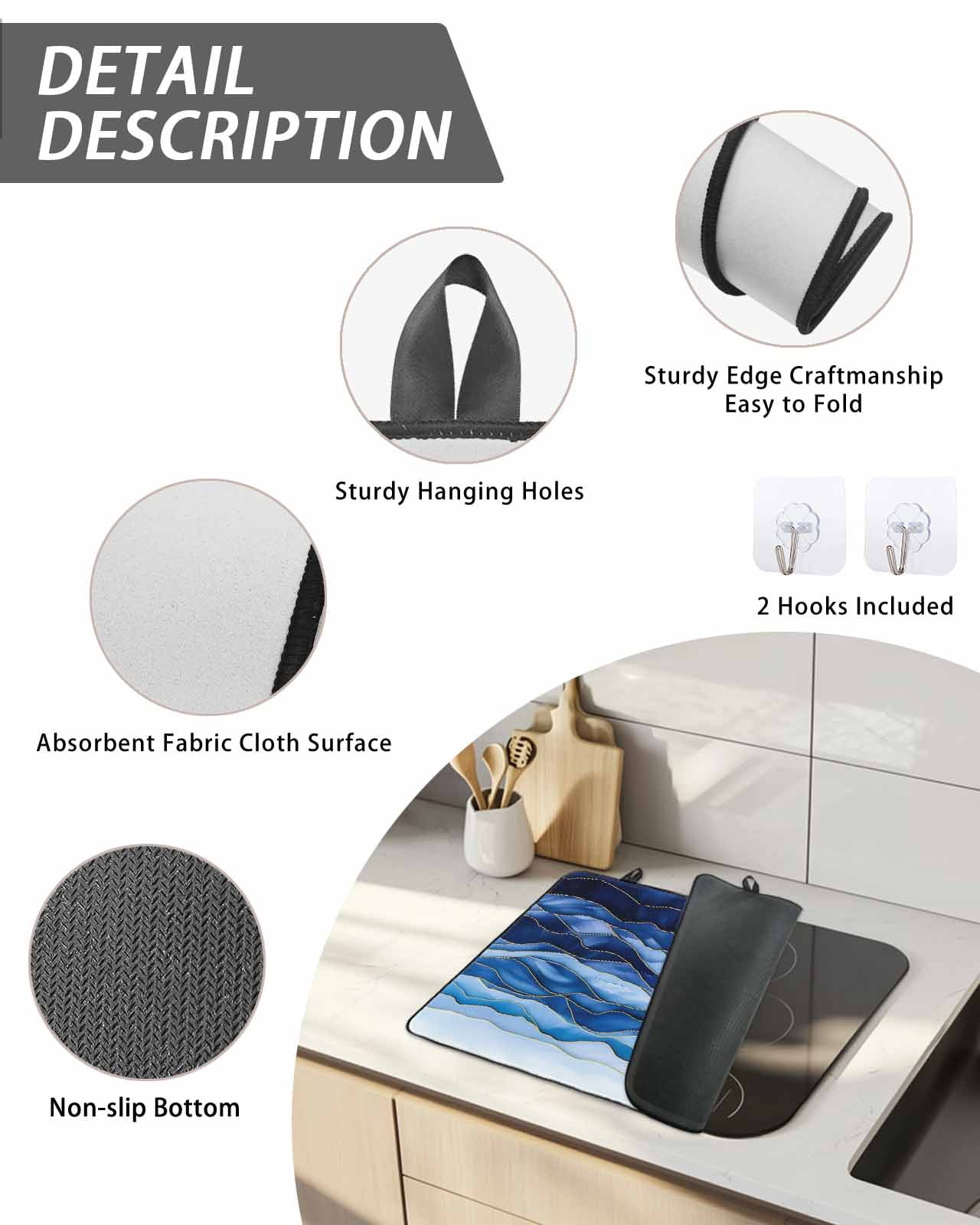 Stove Top Covers for Electric Stove, Navy Blue Ombre Glass Stovetop Cover Protector, Modern Moire Abstract Art Luxury Induction Cooktop Protector Oven Mat for Kitchen Countertop 31"x24"
