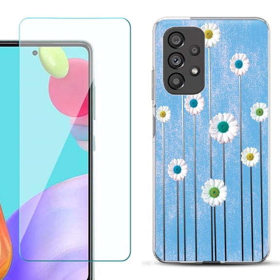 Slim-Fit Fashion Phone Case for Samsung Galaxy A53 5G, with Tempered Glass Screen Protector, by OneToughShield ® - Daisy Sky