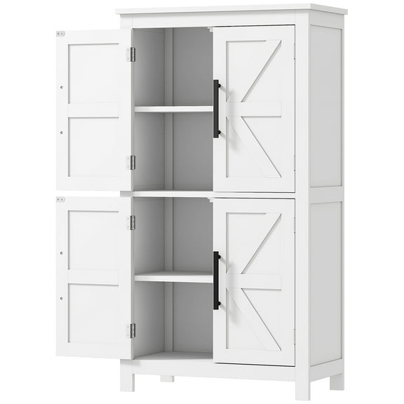 HOMCOM Bathroom Floor Cabinet, Farmhouse Bathroom Cabinet with Doors, White