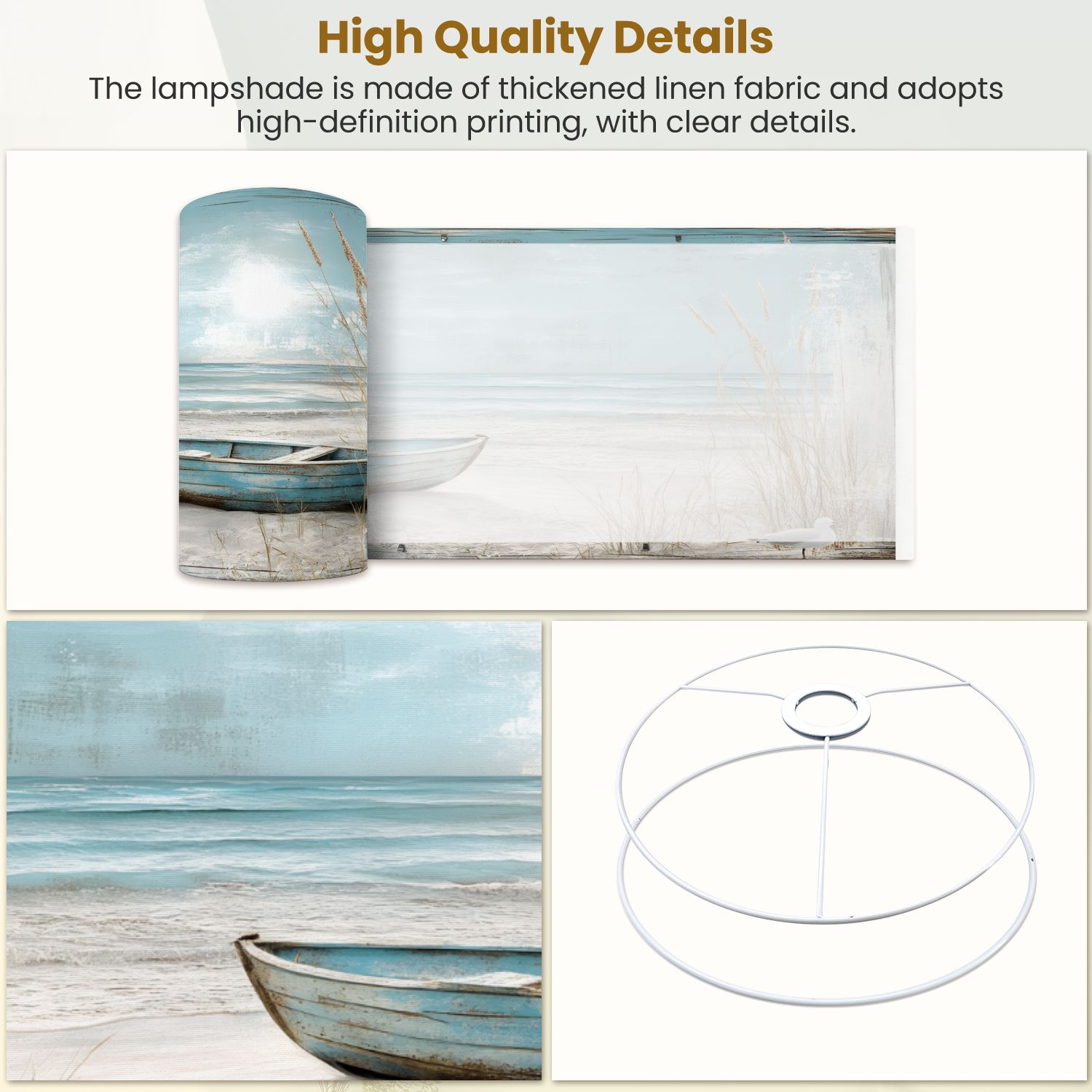Lampshades 2 Pack Beach Nautical Boat Ocean Seagull Sea Bird Seashore Blue Wooden Grass 13"x13"x10" Light Shade for Table Lamps Floor Lamps Drum Lamp Shades Lampshade Replacement Easy Assembly