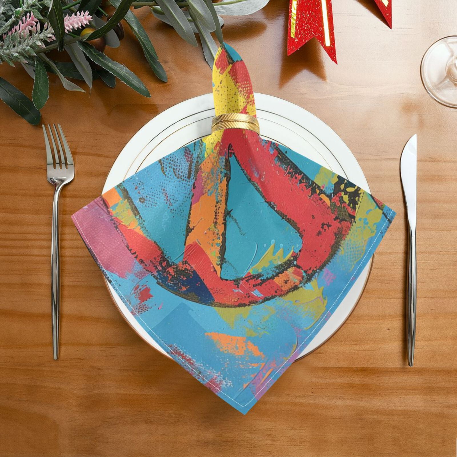 JSTEL Peace Sign Gesture Painting Cloth Napkins Set of 6, 20x20 Inch Washable and Reusable Napkin for Decoupage Dinner Party Everyday Use