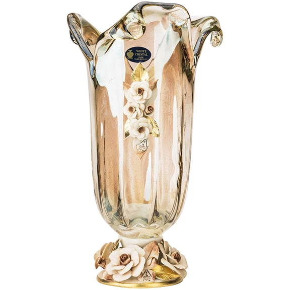 White Crystal WVS2703/FMS, 16" Luxury Tulips Murano Bud Vase, Crystal Flower Jar