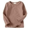 thumbnail image 6 of Gubotare Long Sleeve Shirts for Boys Boys Long Sleeve Shirts Kids Fashion Crewneck Side Slit Tops Tees,Coffee 8-9 Years, 6 of 7