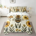 thumbnail image 2 of Manfei Cute Bee Bedding Comforter Set 7pcs,Rustic Flower Floral Queen Bedding Sets,Yellow Beige Green Queen Sheet Sets For Girls Teens,Super Cozy Room Decor Reversible, 2 of 8