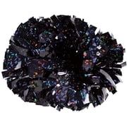 Chasse Holographic Cheerleading Pom Poms - Shiny Metallic Foil Cheer Pom with Baton Handle for Dance Sports Celebrations (Single, Crystal Black)