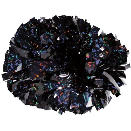 Chasse Holographic Cheerleading Pom Poms - Shiny Metallic Foil Cheer Pom with Baton Handle for Dance Sports Celebrations (Single, Crystal Black)